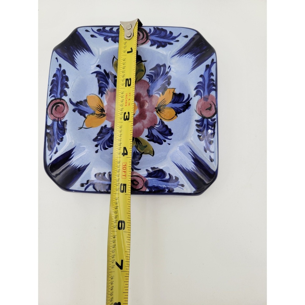 Vintage Vestal Alcobaca Portugal Hand Painted Blue Floral Ashtray #631 - Picture 9 of 9